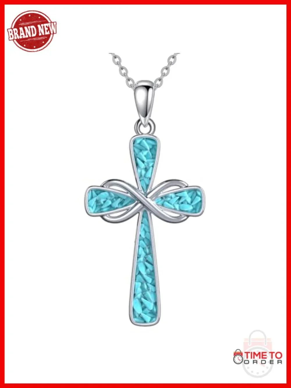 925 Sterling Silver Cross Pendant Necklace Turquoise Infinity Religious Gift